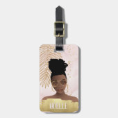 Vliegt niet tegen zwarte damesroze en goud bagagelabel (Voorkant verticaal)