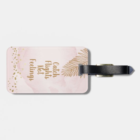 Vliegt niet tegen zwarte damesroze en goud bagagelabel (Achterkant horizontaal)