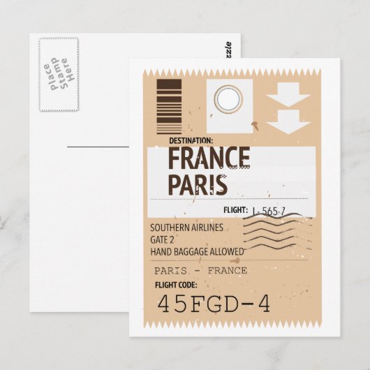 vliegticket Parijs frankrijk Briefkaart (Voorkant / Achterkant)