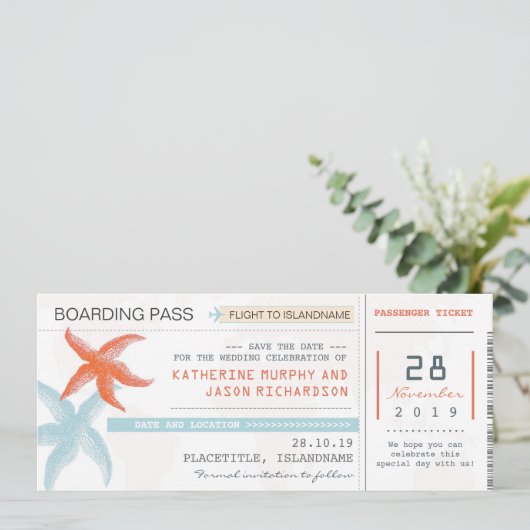 Vliegtickets Boardingpass Save the Date Design (Staand voorkant)