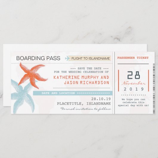 Vliegtickets Boardingpass Save the Date Design (Voorkant / Achterkant)