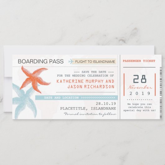 Vliegtickets Boardingpass Save the Date Design (Voorkant)