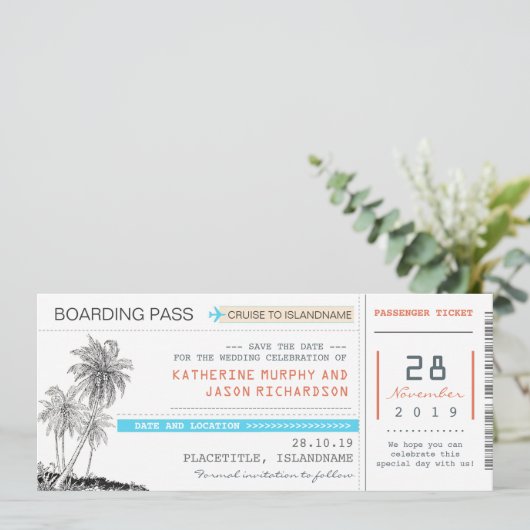 Vliegtickets Boardingpass Save the Date Design (Staand voorkant)