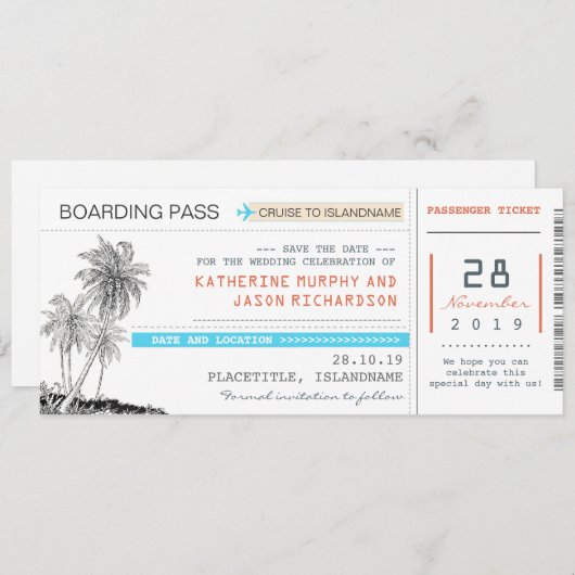 Vliegtickets Boardingpass Save the Date Design (Voorkant / Achterkant)