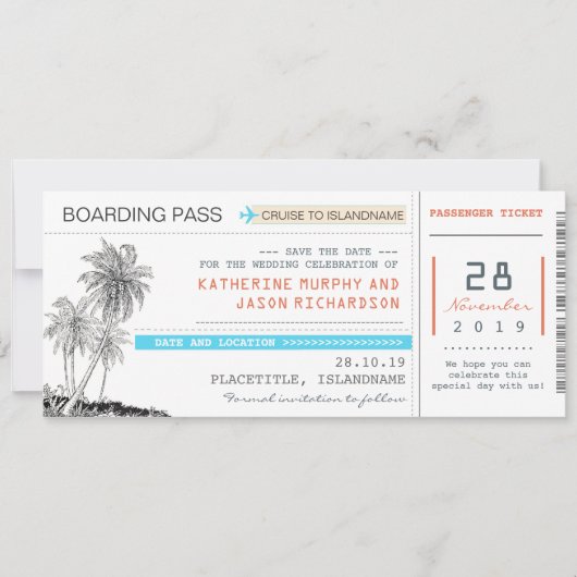 Vliegtickets Boardingpass Save the Date Design (Voorkant)
