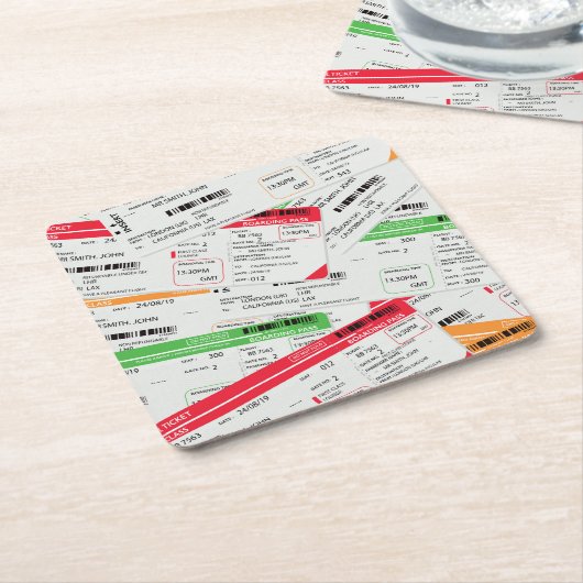 Vliegtickets Kartonnen Onderzetters (Schuin)