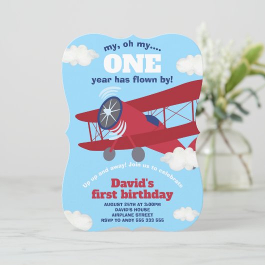 Vliegtuig 1 jaar na geboorte kaart (Staand voorkant)