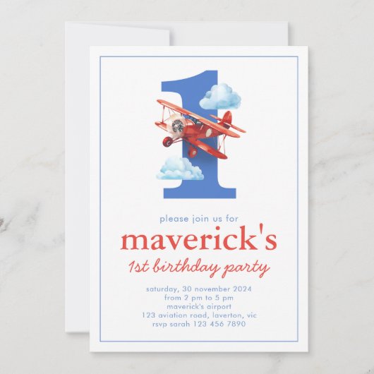 Vliegtuig 1e Verjaardag met Nummer 1 Kaart (Voorkant)