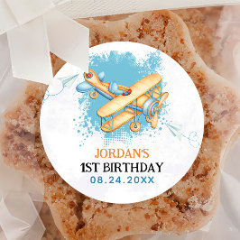  Vliegtuig 1e Verjaardagsfeest Ronde Sticker