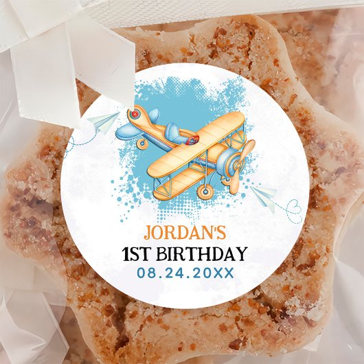 Vliegtuig 1e Verjaardagsfeest Ronde Sticker