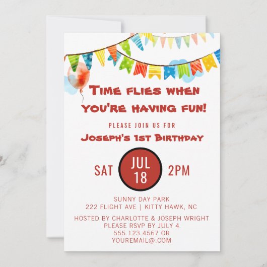  Vliegtuig 1e Verjaardagsfeest Time Flies Kaart (Achterkant)