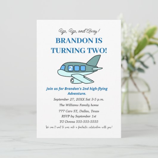 Vliegtuig 2e verjaardag Boy Blue Kinder Vliegtuige Kaart (Staand voorkant)