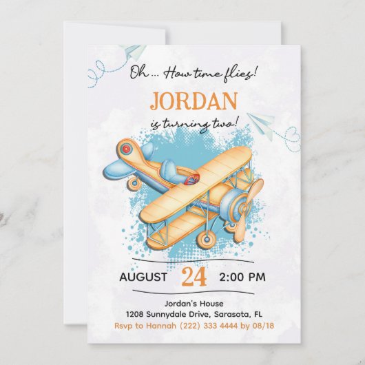 vliegtuig 2e verjaardagsfeestje kaart (Voorkant)