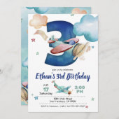 Vliegtuig 3e verjaardag uitnodiging - Vliegtuigthe (Voorkant / Achterkant)