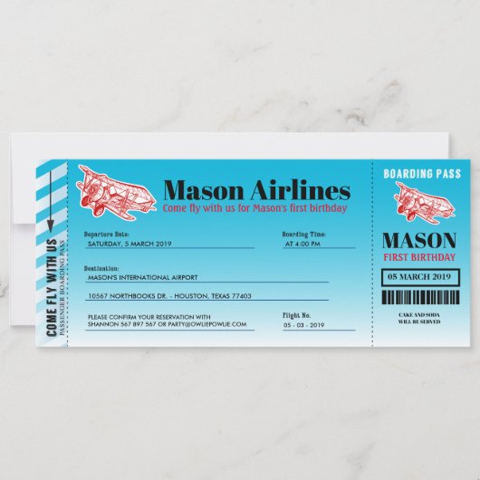 Vliegtuig aan boord van een pas-dag-uitnodiging kaart (Voorkant)