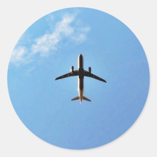 Vliegtuig aan de hemel ronde sticker (Voorkant)