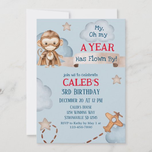 Vliegtuig Aap Pilot Time vliegt Jongens Verjaardag Kaart (Voorkant)