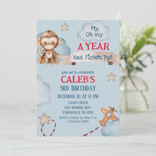 Vliegtuig Aap Pilot Time vliegt Jongens Verjaardag Kaart (Staand voorkant)