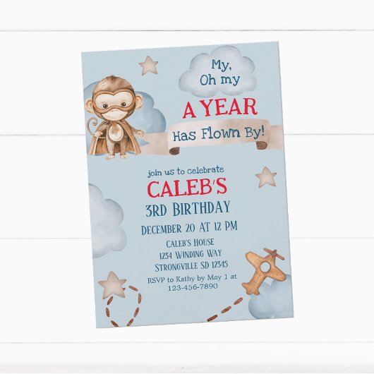 Vliegtuig Aap Pilot Time vliegt Jongens Verjaardag Kaart