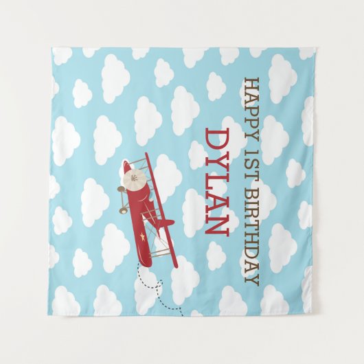 Vliegtuig Achtergrond / Jongen Verjaardagsbanner Wandkleed (Voorkant (horizontaal))