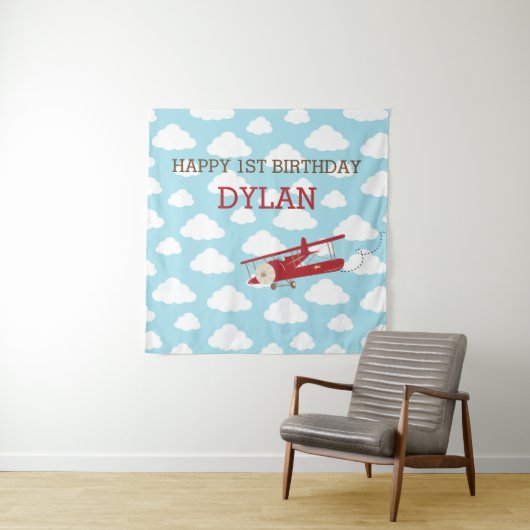  Vliegtuig Achtergrond / Jongen Verjaardagsbanner Wandkleed (In situ)