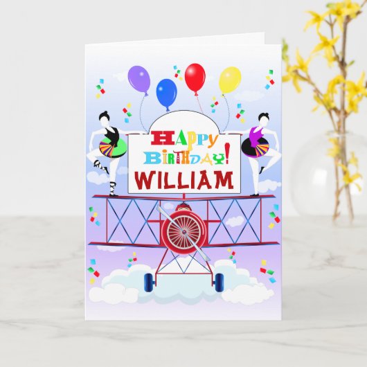 Vliegtuig Acrobat Ballonnen Verjaardagen Kaart (Gele Bloem)