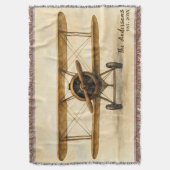  Vliegtuig Antiek Biplane Familienaam Jaar Deken (Voorkant Verticaal)