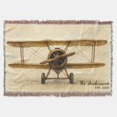  Vliegtuig Antiek Biplane Familienaam Jaar Deken (Voorkant)