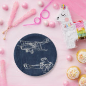  vliegtuig Art Newspapier Text & Script Style Papieren Bordje (Feest)