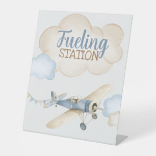 Vliegtuig Aviator Piloot 1e Verjaardag Dranken Tan Reclamebord Met Voetstuk