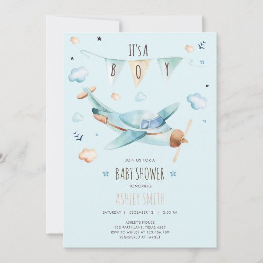 Vliegtuig  avontuur Het is een Baby shower van een Kaart (Voorkant)