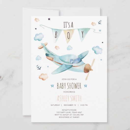 Vliegtuig  avontuur Het is een Baby shower van een Kaart (Voorkant)