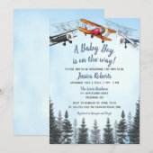  Vliegtuig Baby Boy Baby shower Uitnodiging (Voorkant / Achterkant)