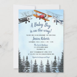  Vliegtuig Baby Boy Baby shower Uitnodiging