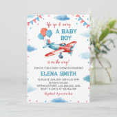  Vliegtuig Baby Boy Baby shower Uitnodiging (Staand voorkant)