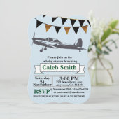 Vliegtuig Baby Boy Shower Invitations Kaart (Staand voorkant)