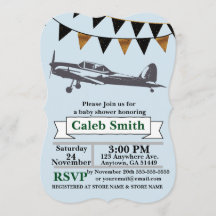 Vliegtuig Baby Boy Shower Invitations
