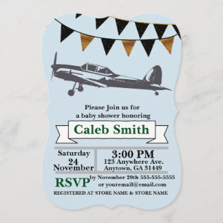 Vliegtuig Baby Boy Shower Invitations Kaart