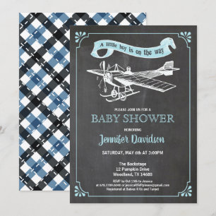  vliegtuig Baby Boy Shower Uitnodiging