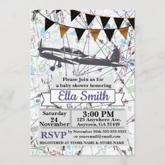 Vliegtuig Baby Girl Shower Invitations Kaart
