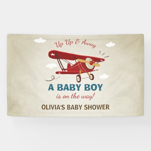 Vliegtuig Baby shower Banner Travel Adventure Boy (Horizontaal)