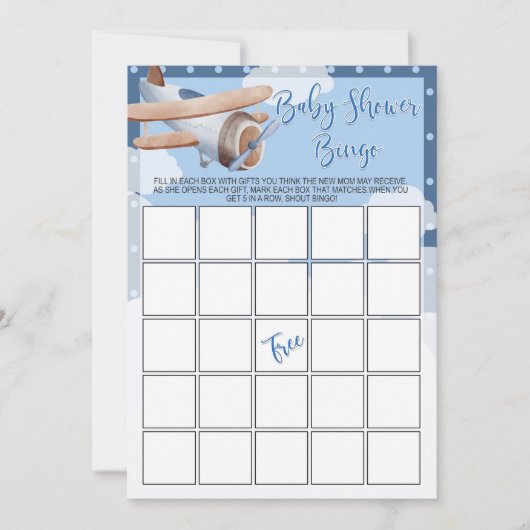 Vliegtuig Baby shower Bingo Spel Blue Boy Kaart (Voorkant)