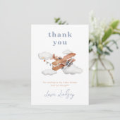 vliegtuig Baby shower dank u kaart (Staand voorkant)