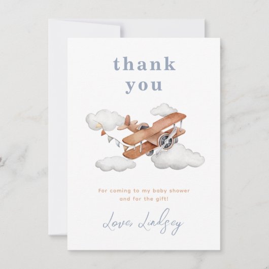  vliegtuig Baby shower dank u kaart (Voorkant)