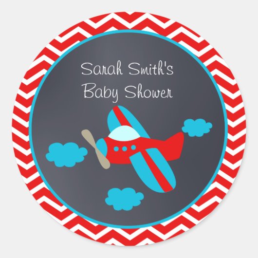 Vliegtuig Baby shower Favor Stickers (Voorkant)
