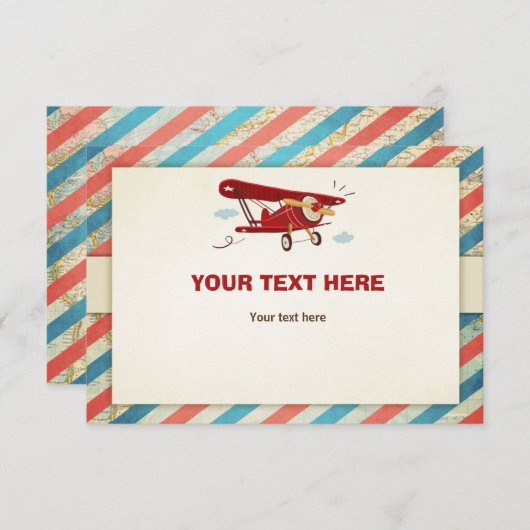Vliegtuig Baby shower insert card Adventure Travel Kaart (Voorkant / Achterkant)