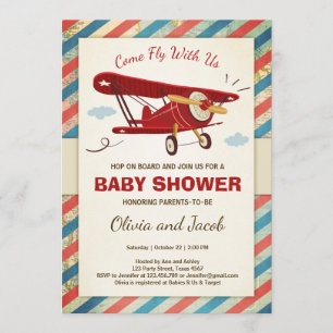 Vliegtuig Baby shower Invitation Travel Adventure Kaart
