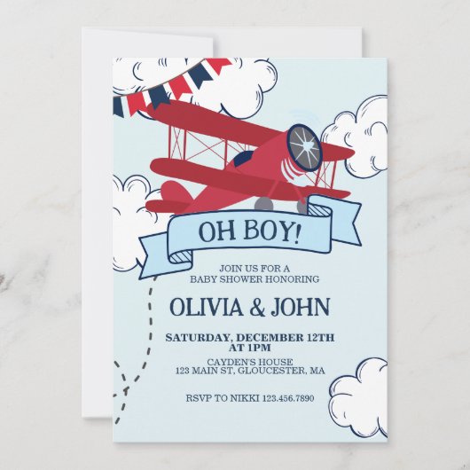 Vliegtuig Baby Shower Kaart (Voorkant)