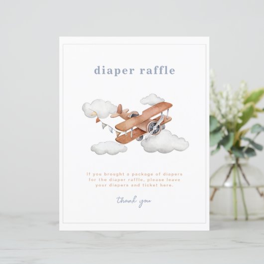  vliegtuig Baby shower luier Raffle teken (Staand voorkant)