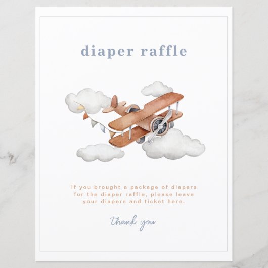vliegtuig Baby shower luier Raffle teken (Voorkant)